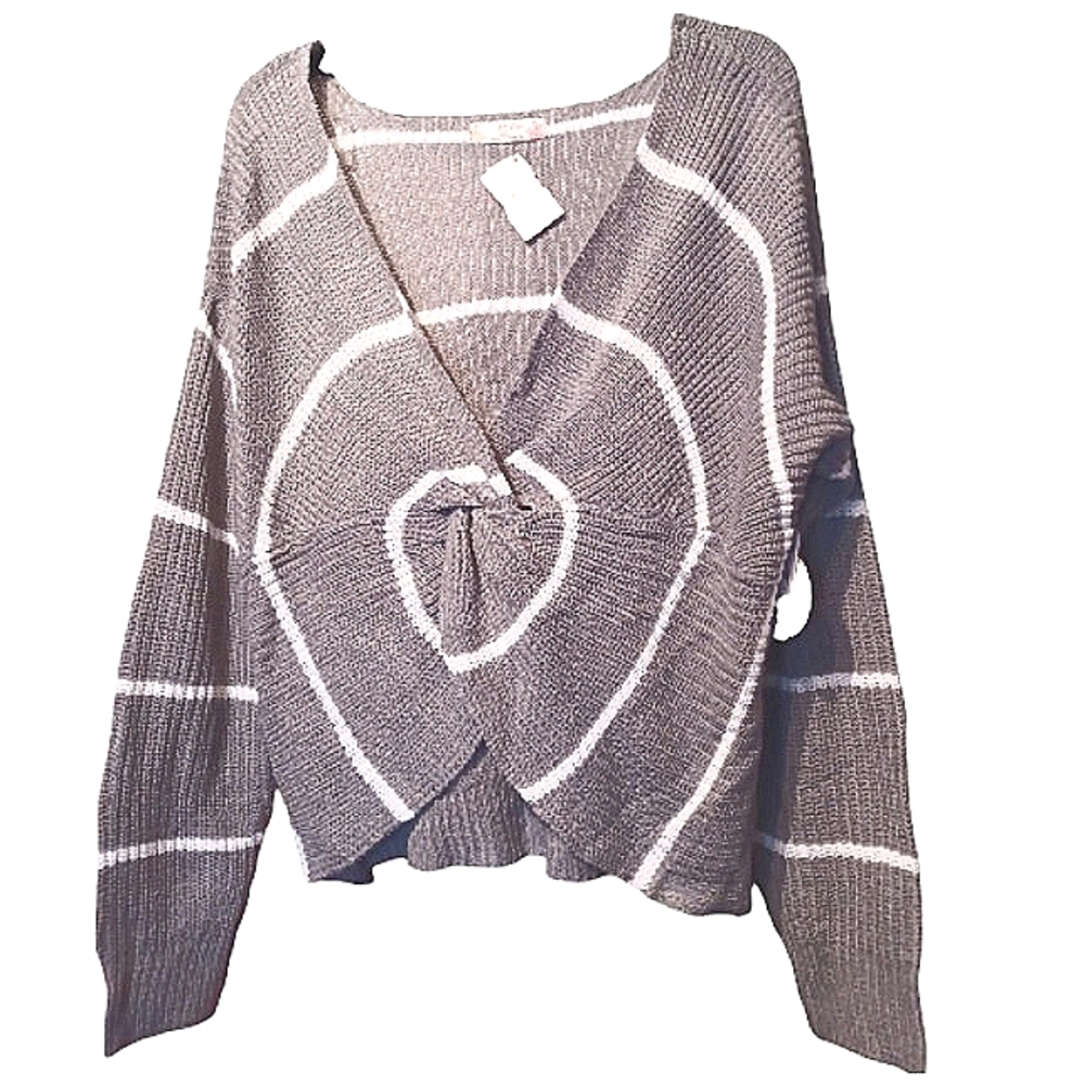 FCT Twist Knot Stripe Scoop & V!Neck Pullover Sweater NWT